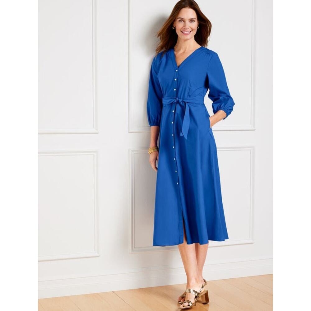 Talbots Royal Blue Button-Front Midi Dress